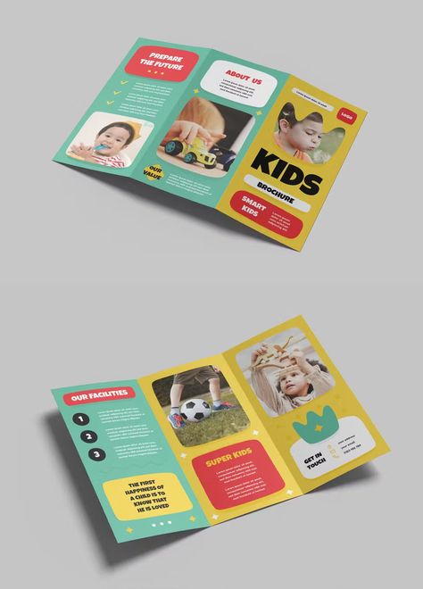 Kids Trifold Brochure Template AI, INDD Kindergarten Brochure, Brochure Design Layouts, Design Layouts, Trifold Brochure Template, Trifold Brochure, Graphic Design Fun, Smart Kids, Brochure Design Template, Kids Logo