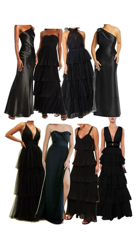 Bridesmaid Black Dress, Black Tie Bridesmaid Dresses, Wedding Party Bridesmaid Dress, Bridesmaids Looks, All Black Attire, Black Tie Wedding Guest Dress, Black Tie Wedding Guest, Wedding Dress Code, Bridesmaid Dress Inspiration