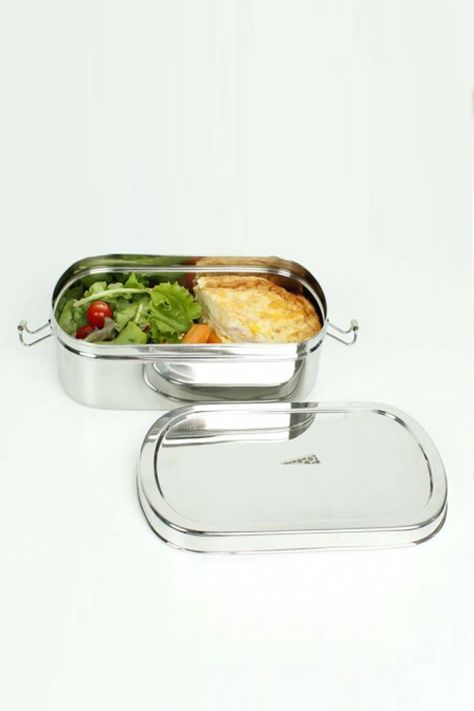 This very large oval stainless steel lunch box is the perfect replacement to plastic tupperware and containers. With a clip top lid this will keep your lunch safe, secure and cooler for longer! Stainless Steel Bento Box, Stainless Steel Food Containers, Zero Waste Swaps, Lunch Box With Compartments, Gourmet Sandwiches, Help The Planet, Steel Lunch Box, Stainless Steel Lunch Box, Eco Home