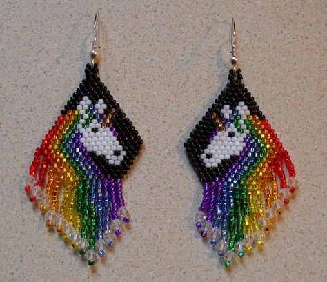 Unicorn Beaded Earrings, Beaded Unicorn, Second Earring, Miyuki Beads Pattern, Seed Bead Projects, Unicorn Earrings, Beaded Banners, Seed Bead Crafts, Beaded Earrings Diy