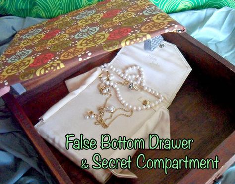 Picture of Nightstand False Bottom Drawer and Secret Compartment False Bottom Drawer, Pagan Nature, Box Organization, False Bottom, Diy Nightstand, Hidden Compartments, Diy Kitchen Storage, Secret Compartment, Drawer Design