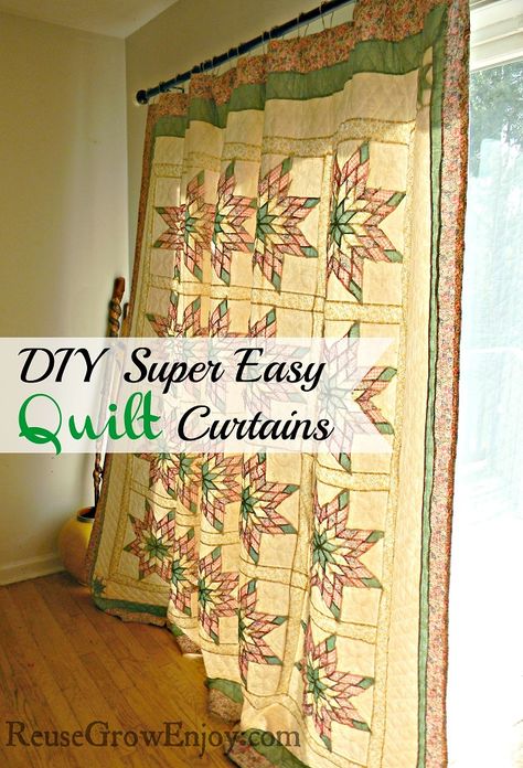 Super Easy Way To Make Quilt Curtains. It is so easy anyone could do it! Quilt Curtains, Quilted Curtains, Patchwork Curtains, Wet Felting Projects, Pretty Quilt, How To Make Curtains, Diy Quilt, Curtain Patterns, Shirt Quilt