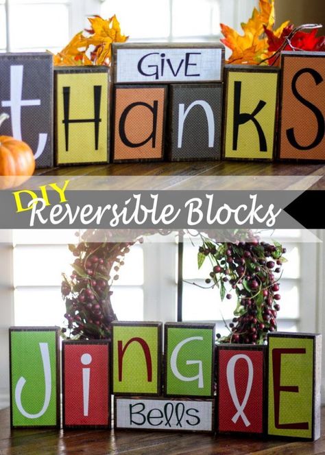 DIY Reversible Holiday Blocks Dollar Tree Storage Bins, The Red Balloon, Dollar Tree Storage, Reversible Blocks, Diy Hanging Shelves, Garage Door Makeover, Homemade Slime, Closet Organization Diy, Toilet Paper Roll Crafts