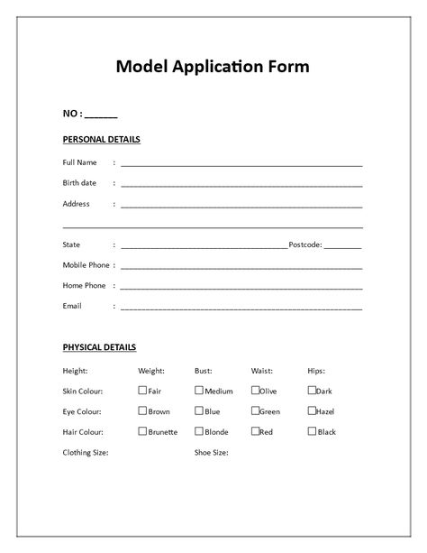 Model Application Form - Download this Model Application Form if you are looking for an online professional template to provide to your new applying models of your model agency. Online Form Design, What Model Agencies Look For, Application Form Design, Modeling 101, Model Contract, Barbie Blank, Application Template, Coachella Makeup, Passport Application