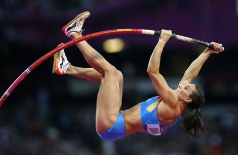 Pole Vault is a track & field event in which a person uses a long, flexible pole  as an aid to jump over a bar.  Pole jumping competitions were known to the ancient Greeks, Cretans and Celts. It has been a full medal event at the Summer Games since 1896 for men and 2000 for women. Oscar Pistorius, Pole Vault, Going For Gold, 400m, Summer Games, Poster Ideas, Dynamic Poses, Sports Photos, Sport Motivation