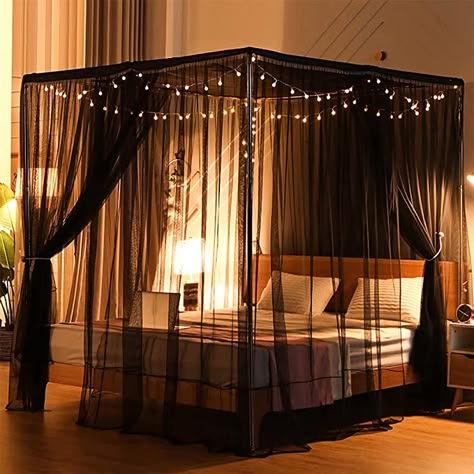 Black Canopy Bed, Princess Canopy Bed, Canopy Bed Curtains, King Sized Bedroom, Cama King Size, Crib Bedding Girl, Wooden Bed Design, Bad Inspiration, Bed Design Modern