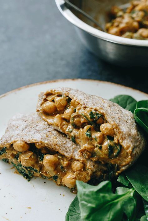 Chickpea & Spinach Roti (vegan, dairy-free, gluten-free and SO DELICIOUS!) Chickpea Spinach, Vegan Lunch, Vegan Cooking, Vegan Eating, Vegan Dishes, So Delicious, Vegan Dinners, Vegetarian Dishes, Veggie Recipes