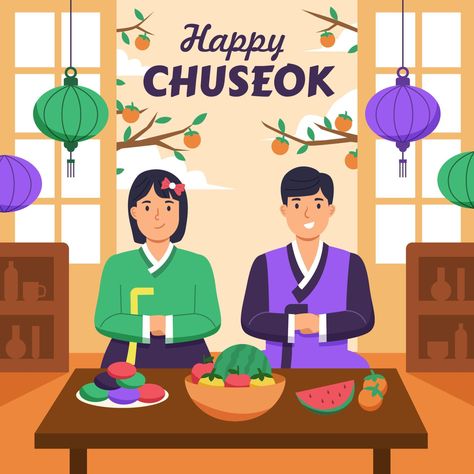 Chuseok Aesthetic, Chuseok Illustration, Chuseok Festival, Korean Heritage, Ocean Spray, Autumn Festival, Traditional Clothes, Mid Autumn Festival, Post Ideas