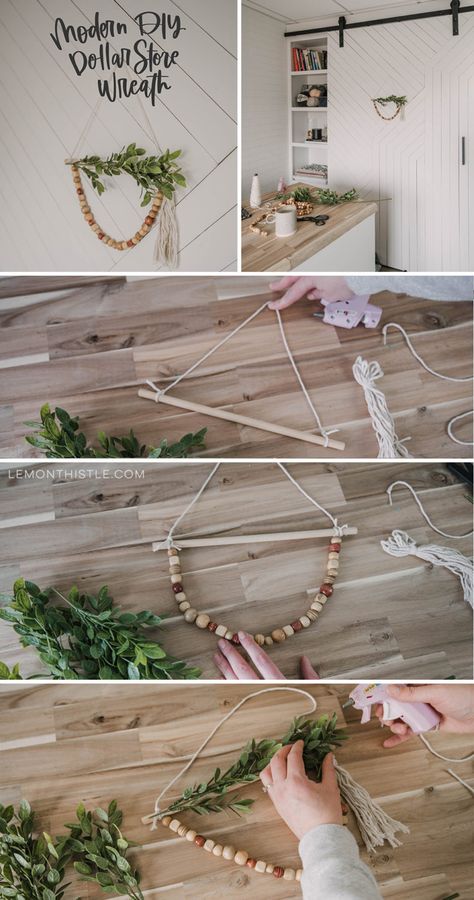 Boho Diy Decoration, Diy Boho Crafts Home Decor, Diy Wooden Wreath, Dollar Store Boho Diy, Diy Dollar Tree Boho Decor, Dollar Store Home Decor Diy, Bead Garland Decor Ideas, Dollar Store Spring Crafts, Boho Dollar Store Diy