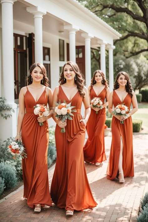 Fall Wedding Nails For Bride Burnt Orange, Bridesmaid Dresses Orange, Brides Mate Dress, Vintage Mexican Wedding, Orange Wedding Invitations, Rusting Wedding, Mexican Wedding Dress, Wedding Orange, Dream Wedding Reception