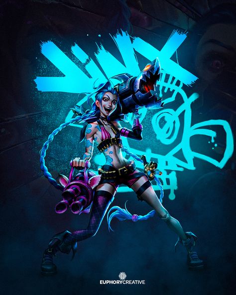 JINX - LEAGUE OF LEGEND - ARCANE on Behance Jinx Game, League Of Legends Poster, Movie Artwork, Jinx League Of Legends, Desenho Tattoo, 2d Character, Halloween Inspo, Lol League Of Legends, Bts Fanart