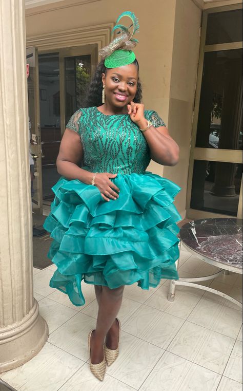 Check this out for a frilly girlish elegant outfit in emerald green. Brings out the girl in you, and you may just steal the show. Dress by Emcee fashions, fascinator by Ohemaa Occasional Dress, Show Dress, Elegant Outfit, Occasion Dresses, Fascinator, Emerald Green, Harajuku, Emerald, Bring It On