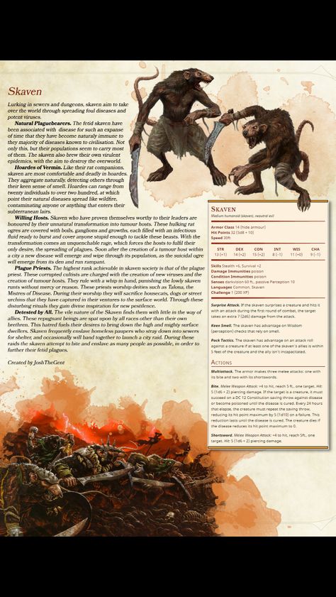 Rat People, 5e Monsters, Homebrew Monsters, Dnd Stats, Dnd Homebrew, Dnd Races, Dungeons And Dragons 5e, Dnd Funny, Dnd 5e Homebrew