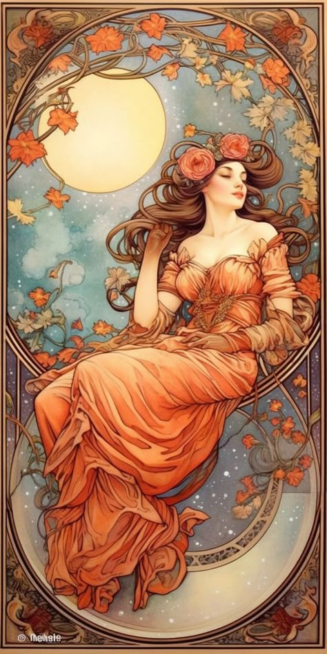 ♔ Tetyana Erhart Digital Art - Artiste Ukraine Autumn Art Nouveau, Art Nouveau Alphonse Mucha, Art Nouveau Watercolor, Art Neauveau Woman, Art Deco Tarot, Tetyana Erhart, Art Nouveau Portrait, Victorian Letter, Art Nouveau Mucha