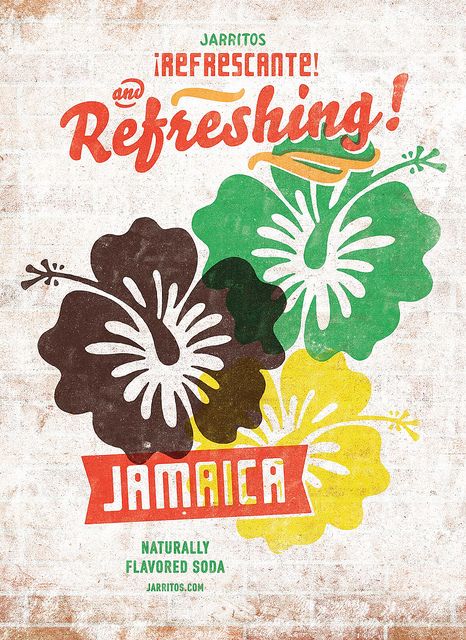 Jamaica by Official Jarritos, via Flickr Latin Typography, Jamaica Drink, Mexican Soda, Mexican Bar, Veggie Sushi, Mexican Paintings, Soda Flavors, Jamaica Travel, Natural Sugar