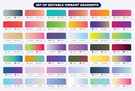 Vibrant gradient color square set with RGB HEX codes Artful Agenda Hex Codes, Gradient Color Scheme, Gradient Hex Code, Artful Agenda, Rgb Palette, Rgb Code, Paper Mate Flair, Gold Hex, Vibrant Gradient