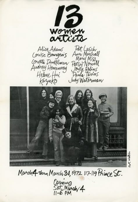 Poster for Group Exhibition of 13 Women Artists at 117-119 Prince Street, 1972. Artist Announcement Poster, Group Photo Graphic Design, Group Exhibition Poster, Art Gallery Flyer, Art Exhibit Poster, Exhibition Poster Design Ideas, Photo Exhibition Poster, Photography Exhibition Poster, Art Show Poster