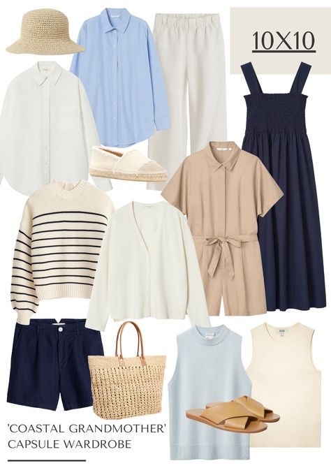 10x10 Mini Capsule: Coastal Grandmother Style — The Closet Journal Mini Capsule Wardrobe, Coastal Fashion, Grandma Fashion, Coastal Grandmother, Fashion Capsule, 가을 패션, Spring Summer Outfits, Look Fashion, Capsule Wardrobe