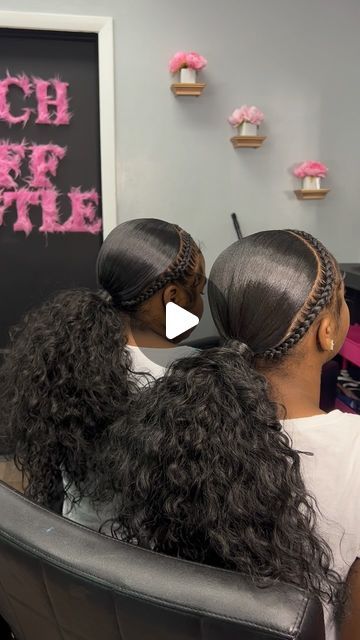 Two Ponytails For Kids, Cute Quick Hairstyles With Weave, 2 Braids And Ponytail, Quick Hairstyles Ponytail, Kids Weave Ponytail, Kids Sleek Ponytail, Half Up Half Down Kids Hair, Braid Ponytail For Black Kids, 2 Braids Into Ponytail