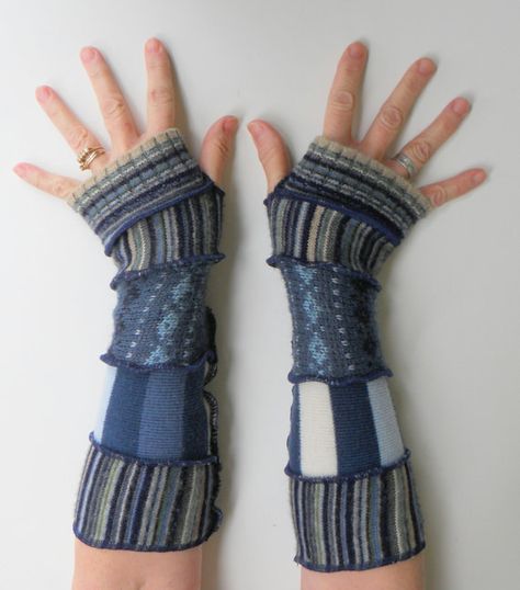 can't wait to wear these...found them on etsy!! Fingerless Gloves From Old Sweaters, Blue Fishnet Gloves, Denim Fingerless Gloves, Blue Arm Warmers, Fingerless Gloves Purple, Recycled Sweater, Fingerless Gloves, Arm Warmers, Olive Green