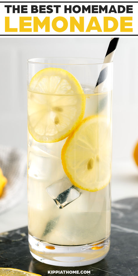 Glass of lemonade with a black and white straw Fresh Squeezed Lemonade Recipe, Best Lemonade Recipe, Fresh Lemonade Recipe, The Best Lemonade, Homemade Lemonade Recipe, Good Lemonade Recipe, How To Make Lemonade, Sugar Free Lemonade, Fun Party Drinks