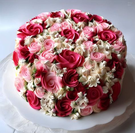 Women’s Birthday Cake Ideas, Greetings For Birthday, Floral Cake Design, Red Birthday Cakes, Cakes Elegant, Buttercream Cake Decorating, Happy Birthday Cake Images, Fragrant Garden, Lehenga Red