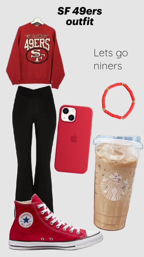 49ers Outfit #Football #SanFransisco #Outfit 49ers Jersey Outfit Woman, 49ers Outfit Women, 49ers Gifts, 49ers Outfit, Sf 49ers, Dress Up Day, Jersey Outfit, Football Outfits, Womens Football