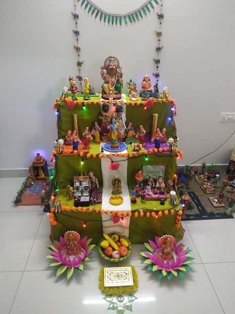 Golu ideas Navaratri Golu Decoration Ideas, Diwali Bommala Koluvu Ideas, Navratri Golu Decoration Ideas, Bommala Koluvu Decoration, Wedding Backdrop Banner Design, Golu Ideas Navaratri, Bommala Koluvu Ideas, Janmashtami Decoration Ideas Home Krishna, Golu Decoration Ideas