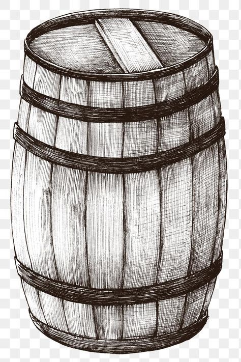 Whiskey Barrel Art, Whiskey Barrel Tattoo, Barrel Drawing, Barrel Illustration, Art Igcse, Black And White Png, Idea Paint, Water Barrel, Beer Barrel