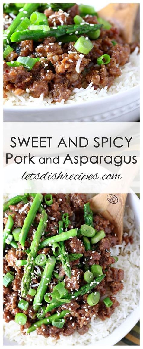 Recipe Ground Pork, Sweet And Spicy Pork, Asparagus Dinner, Keto Asparagus, Ground Sausage Recipes, Recipes Asparagus, Asparagus Recipes Oven, Best Asparagus Recipe, Pork Sausage Recipes