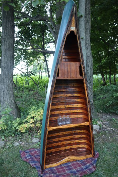 My canoe shelf!   For sale: Male offer Old Canoe Ideas, Canoe Bookcase, Canoe Bookshelf, Canoe Shelves, Boat Shelves, Canoe Shelf, Camp Interior, Canoe Ideas, Aluminum Canoe