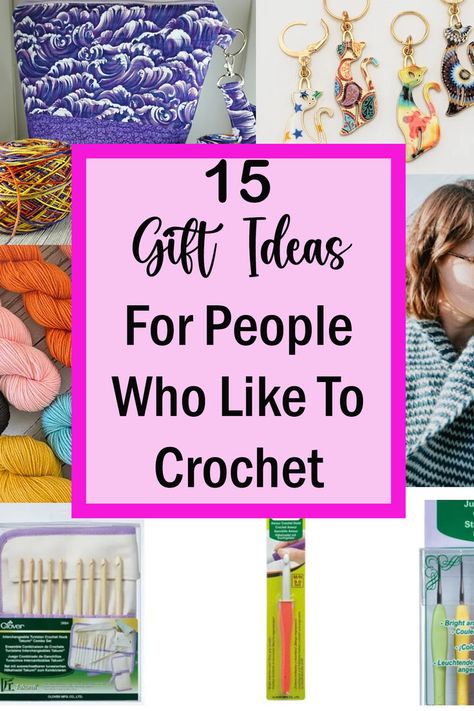 Buying gifts for people who like to crochet might be hard if you don't want to stick to the basic needlework gifts of yarn or supplies. But there's no reaosn to avoid those if you can get special versions of them, or if you can customize your own gifts for a personal touch. Christmas gifts for a crocheter | Crochet gifts for women | Crochet birthday present ideas | Crochet lovers gift | Gift ideas for crocheters | Crochet gifts for grandma | Crochet gifts for mom Gift Basket For Crochet Lovers, Gifts For A Crafty Person, Crochet Lovers Gifts, Gift For Crocheter, Gift For Crochet Lover, Gift Ideas For Crocheters, Gifts For Crafty Women, Gifts For Crochet Lovers, Crochet For Girlfriend