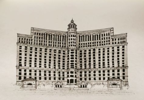 White facade of the most famous hotel in Las Vegas the state of Nevada, Bellagio Hotel & Casino in my drawing, illustration, architecture, USA North America. Las Vegas Drawing, White Facade, Las Vegas Wedding Photography, Bellagio Las Vegas, Illustration Architecture, Las Vegas Hotels, Las Vegas Weddings, Vegas Wedding, Wedding Saving