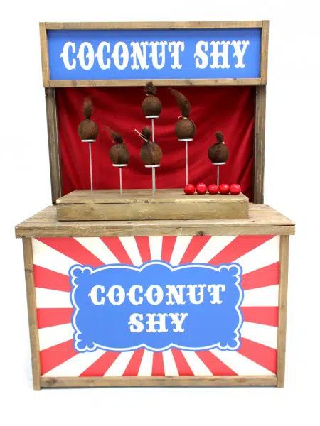 Coconut Shy Fairground Game (Without Coconuts) | Event Prop Hire Fairground Games, Pta Fundraising, Village Fete, Event Props, Prop Hire, Custom Top, British Invasion, Creative Event, Carnival Games