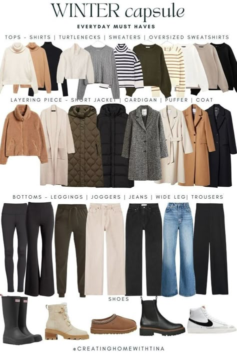 Winter Capsule Wardrobe 2020, December Capsule Wardrobe, Winter Clothes Basics, Outerwear Capsule Wardrobe, Winter Closet Staples, Capsule Wardrobe Coats, Capsule Wardrobe Seasons, Winter Fashion 2023 2024 Women, Staple Winter Wardrobe Pieces