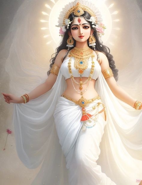 Yakshini Images, Maa Brahmacharini, White Attire, Peace Meditation, Indian Women Painting, Beautiful Butterfly Photography, Lakshmi Images, Indian Goddess, Desi Fashion Casual