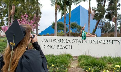 Cal State Long Beach graduates Lucia Hodac takes a photo of Celine Phan, both Health Care Administration majors, walk around campus taking photos as they prepare for their graduation on Thursday in Long Beach, Monday, May 21, 2018. CSULB prepares for commencement ceremonies which start on Tuesday. (Photo by Thomas R. Cordova/Daily Breeze) Csulb Graduation, Colleges In California, Long Beach College, Health Care Administration, Byu Hawaii Campus, Long Beach University California, Csulb Campus, Linkedin Cover Photo, California State University Long Beach