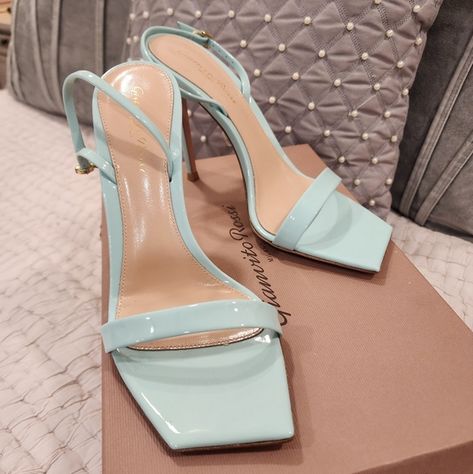 Gianvito Rossi Ribbon Stiletto Vernice Bora  heels size 38 1/2 (US 8.5) BNIB Gianvito Rossi Heels, Rossi Shoes, Shoe Bags, Blue Ribbon, Gianvito Rossi, Teal Blue, Shoes Women Heels, Stiletto Heels, Shoes Heels