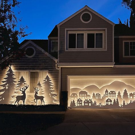 I Did It: This Artistic Homeowner Sets Her Yard Aglow With Illuminated Plywood Silhouettes — Better Homes & Gardens Christmas Display Outdoor, Christmas Yard Silhouettes, Diy Outdoor Christmas Silhouette, Christmas Outdoor Silhouette, Outdoor Christmas Light Ideas, Lighted Christmas Wall Art, Diy Outdoor Christmas Decorations Yard, Silloutte Yard Christmas Lights, Outdoor Christmas Decorations Yard