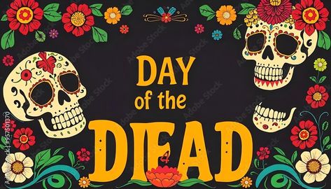 Day Of The Dead Illustration, Flower Skull, Social Media Banner, Day Of The Dead, Photo Illustration, The Dead, Adobe Stock, Packaging Design, Stock Illustration