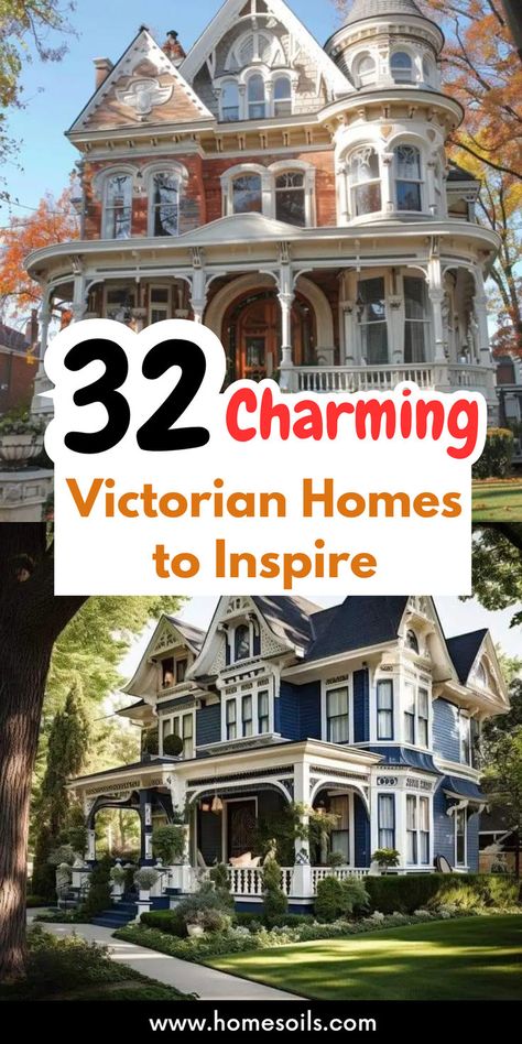 Step back in time with 32 charming Victorian homes that inspire with intricate details and timeless elegance. Discover these beautiful homes on our website! Victoria Home Exterior, Historic Victorian House Plans, 1880s Victorian House, Victorian Home Design Ideas, Beautiful Southern Homes, House Design Old Style, Luxury Victorian Homes, Updated Victorian Homes Exterior, Victorian Style Library