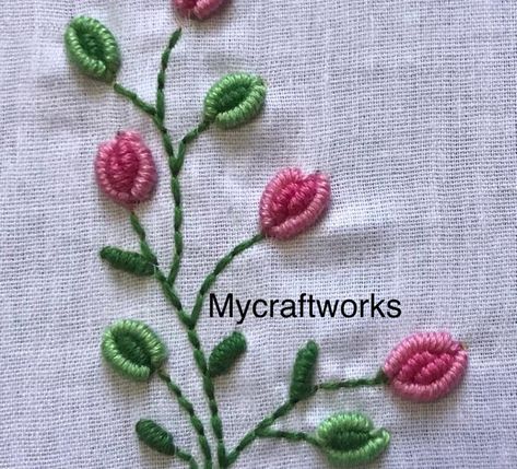 Bullion knot stitch sample and pattern Bullion Knot Stitch, Bullion Knot Embroidery Designs Motif, Button Hole Stitch, Rose Embroidery Designs, Disney Frozen Elsa Art, Hand Embroidery Tutorial, Embroidery Motifs, Rose Embroidery, Hand Embroidery Design Patterns