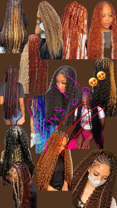 Fashionably colored and styles goddess bod braids. Color Goddess Braids, Goddess Box Braids With Curls, Goddess Braids Color, Goddess Braids With Color, Box Braids With Curls, Braids With Color, Braids Color, Goddess Box Braids, Colored Braids