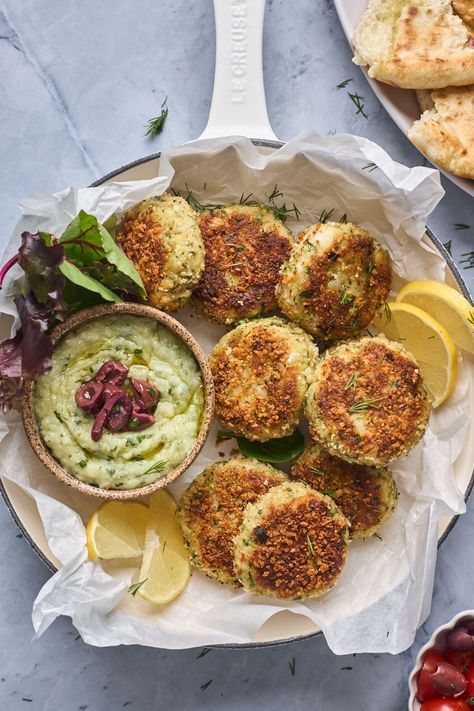 Greek Cod, Fish Dip Recipe, Greek Goodness, Cod Fish Cakes, Greek Night, Lamb Roast Recipe, Greek Fish, Cod Cakes, Recipe Inspirations