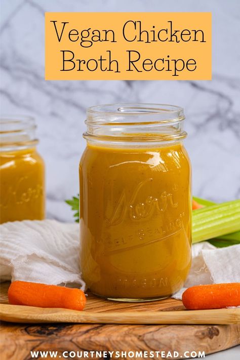 Vegan Chicken Broth Vegan Chicken Broth, Chicken Broth Substitute, Chicken Broth Recipe, Chicken Broth Recipes, Chicken Stock Recipe, Vegan Chicken, Chicken Base, Perfect Chicken, Vegan Soup Recipes