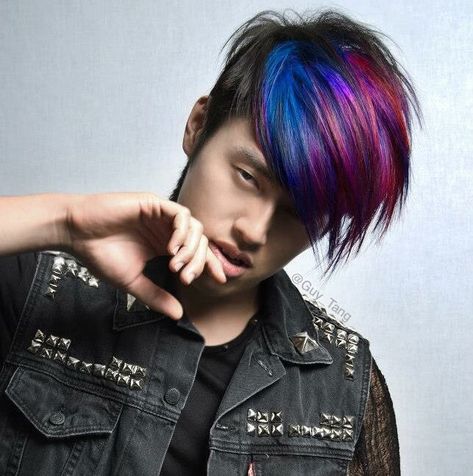 Purple Hair Streaks, Guy Tang Hair, Galaxy Hair Color, Dramatic Hair Colors, Wild Hair Color, Instagram Boys, Galaxy Hair, Mens Hair Colour, Guy Tang