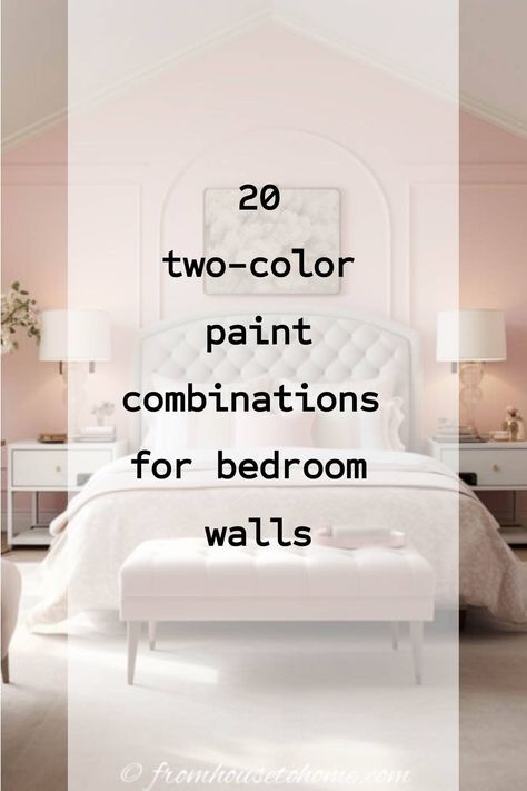 20 two-color paint combinations for bedroom walls Abstract Wall Design Bedrooms, Two Tone Bedroom Paint, Bedroom Inspirations Master Color Schemes Relaxing, Double Accent Walls Bedroom, Bedroom Color Combination Accent Wall, Dual Color Bedroom Walls, Color Combo For Bedroom, Two Tone Walls With Chair Rail Color Schemes Master Bedrooms, Bedroom Paint Color Combinations