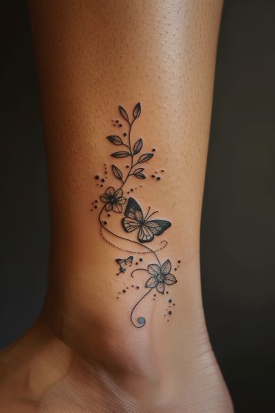 38+ Beautiful Butterfly Tattoo Designs Butterfly And Flower Ankle Tattoo, Ankle Tattoo To Cover Scar, Long Butterfly Tattoo, Poppy And Butterfly Tattoo, Lily And Butterfly Tattoo, Butterfly Tattoo On Ankle, Butterfly Tattoo Wrist, Butterfly Foot Tattoo, Ankle Foot Tattoo