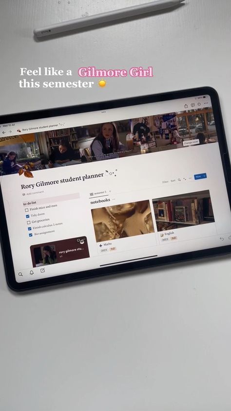 Gilmore Girls Notion Template, Rory Gilmore Student Planner, Aesthetic Notion Template 💗💫 Student Planner Aesthetic, Student Planner Organization, Student Daily Planner, University Planner, Aesthetic Notion Template, Free Planner Templates, Aesthetic Notion, Daily Schedule Planner, Planner Aesthetic