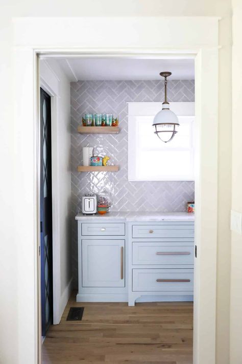 butler’s pantry and laundry room reveal Jeffrey Court Tile, Pantry Laundry Room, Herringbone Wall, Pantry Laundry, Butler’s Pantry, Large Closet, Building A Pool, Room Additions, Tiny Spaces